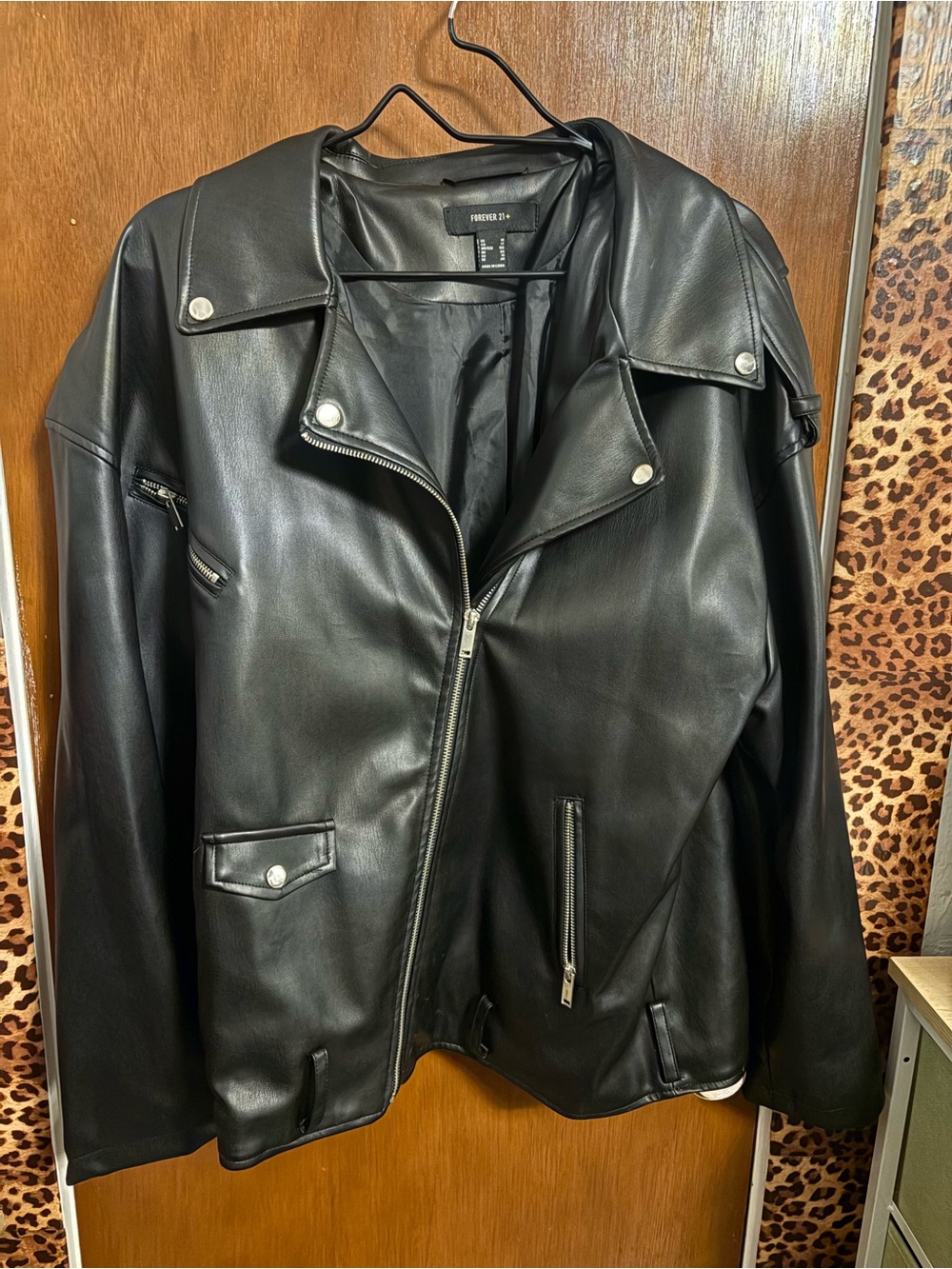 Forever 21 Black Faux Leather Moto Jacket with Silver Hardware